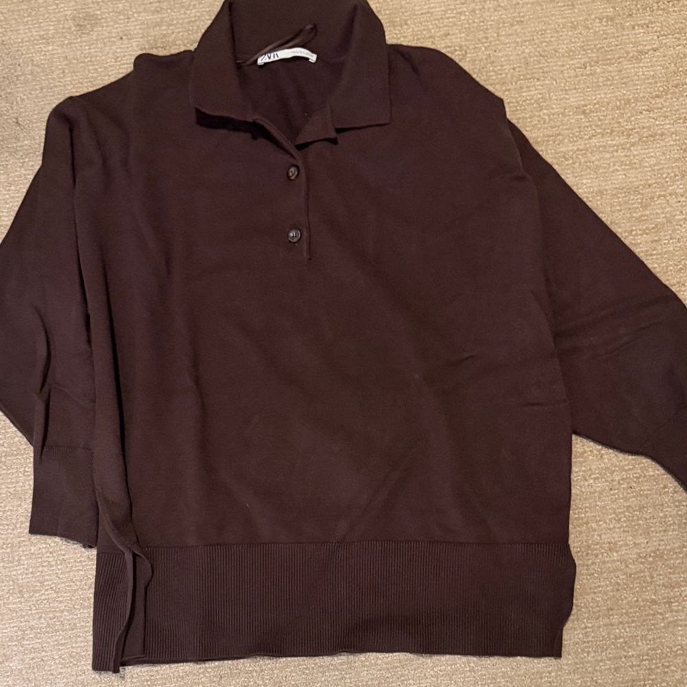Zara Brown Polo Sweater size large